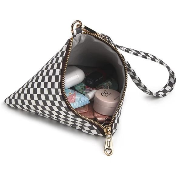 Women Leather Clutch Wallet Triangle Wristlet Purse with Wrist Strap - Picture 3 of 5